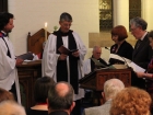 Geoff, Rev Dr Hugh Cox, with wardens Linda Davies, Bernard Stewart, Glenys Hay